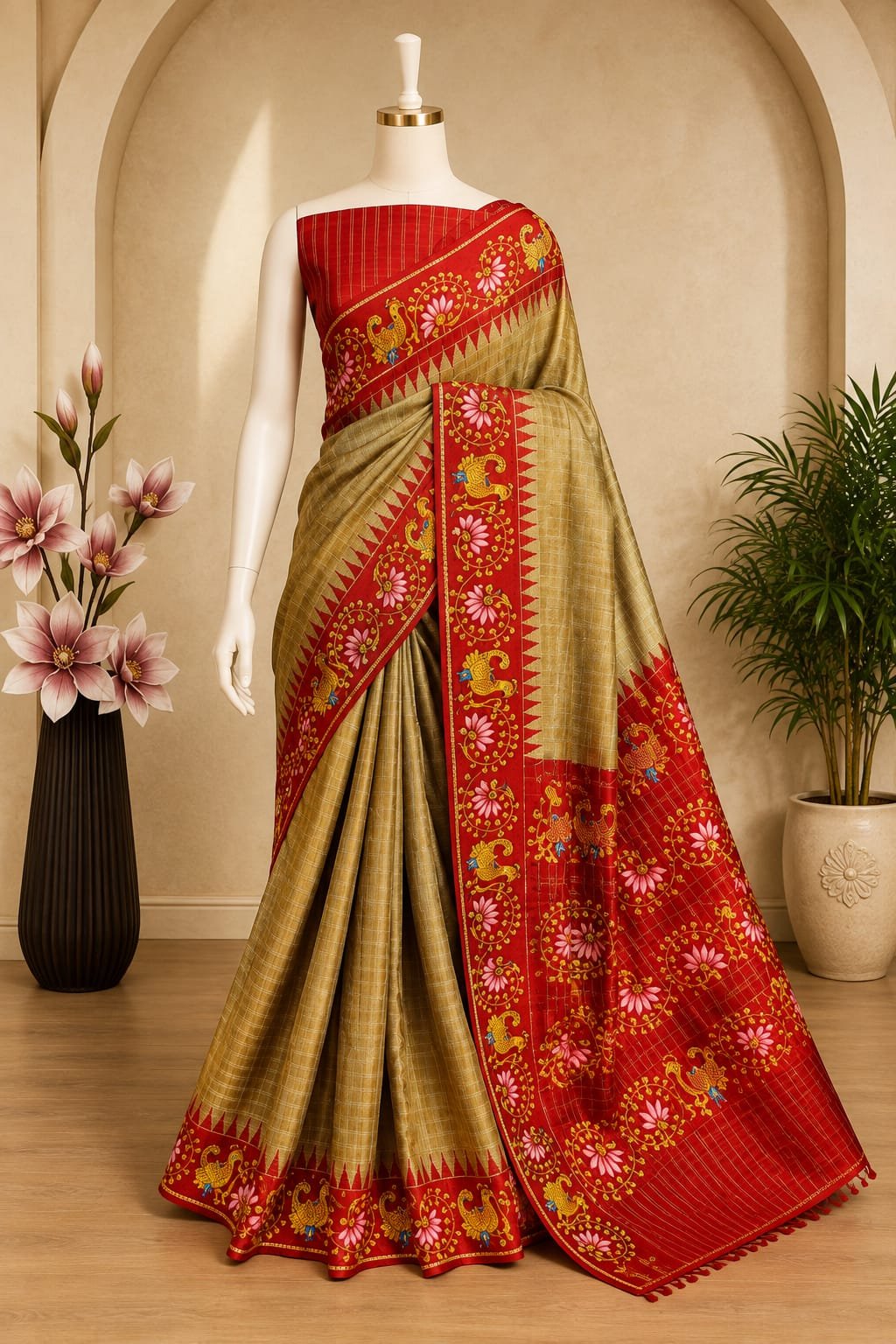 Magenta Digital Print Dola Silk Cotton Saree